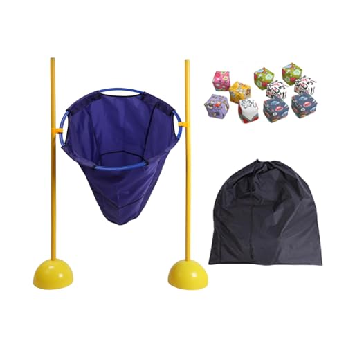 perfk Sitzsack-Wurfspiel, Sandsack-Wurfspiel, Spielzeug mit 10 Sitzsäcken, Körpertraining, Indoor-Basketballkorb, Ballwurfspiel, Blau von perfk