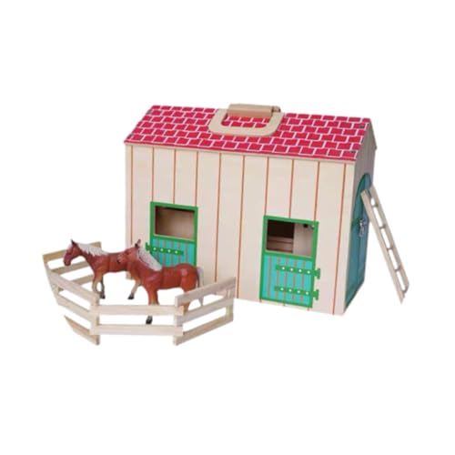 perfk Spielset Stall Bauernhof Haus Modell Geschenke Lernspielzeug Holz Puppenhaus für Kinder Jungen Mädchen Kinder von perfk