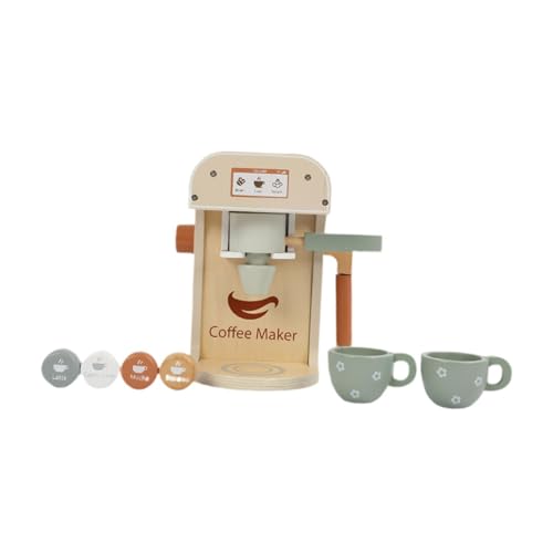 perfk Spielset mit Kaffeemaschine für Kinder, Zubehör für die Spielküche, Holzspielzeug für Kinder, Spielset mit Espressomaschine für Kinder ab 3 Jahren, von perfk