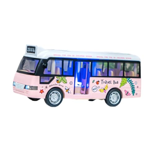 perfk Stadtbus-Spielzeug, Modellauto-Spielzeug, Fahrzeug-Spielzeug, mit Lichtern, Trägheits-Spielzeugfahrzeug-Bus mit Geräuschen und Lichtern als, Rosa von perfk