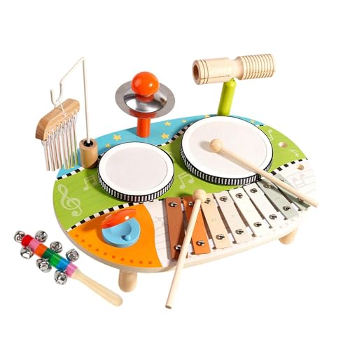 perfk Trommelspielzeug-Set für Kinder, Xylophon, Schlagzeug-Set, Lernspielzeug, Feinmotorik, Baby-Musikspielzeug, Holz-Percussion-Spielzeug für von perfk