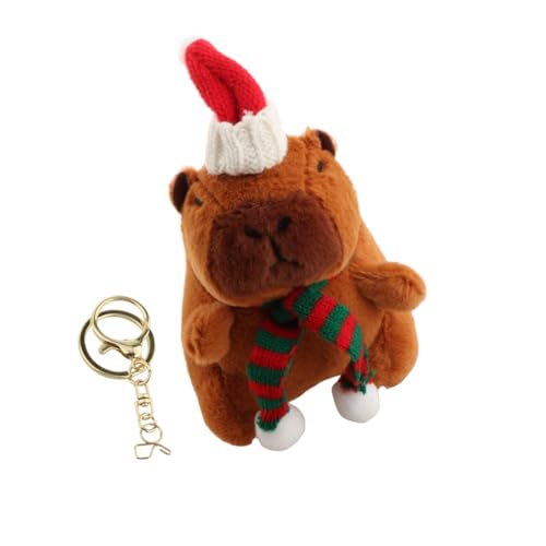 perfk Weihnachts-Capybara-Plüsch-Schlüsselanhänger, Spielzeug, Weihnachts-Capybara-Anhänger, realistische niedliche Verzierung, weiche Kuscheltiere für, Goldener Schlüsselanhänger Grün von perfk