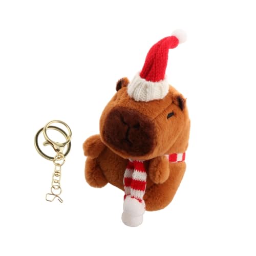 perfk Weihnachts-Capybara-Plüsch-Schlüsselanhänger, Spielzeug, Weihnachts-Capybara-Anhänger, realistische niedliche Verzierung, weiche Kuscheltiere für, Goldener Schlüsselanhänger Weiß von perfk