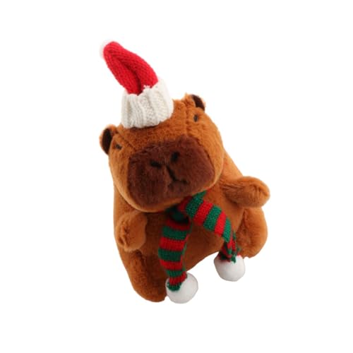 perfk Weihnachts-Capybara-Plüsch-Schlüsselanhänger, Spielzeug, Weihnachts-Capybara-Anhänger, realistische niedliche Verzierung, weiche Kuscheltiere für, Keine Ringe Grüner Schal von perfk