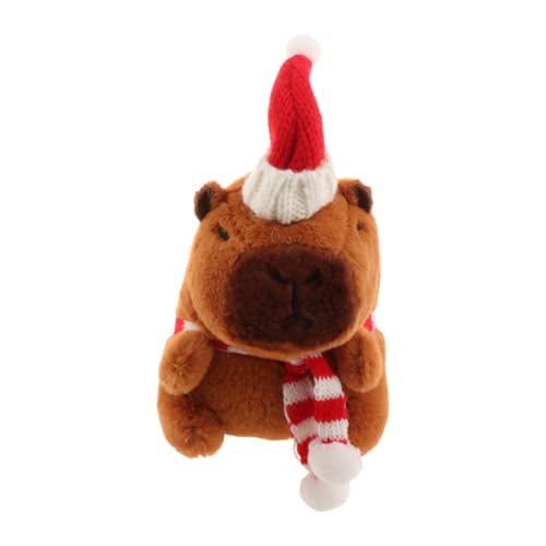 perfk Weihnachts-Capybara-Plüsch-Schlüsselanhänger, Spielzeug, Weihnachts-Capybara-Anhänger, realistische niedliche Verzierung, weiche Kuscheltiere für, Keine Ringe Weißer Schal von perfk