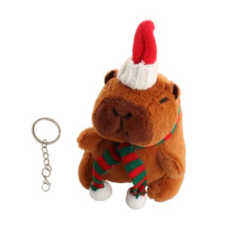 perfk Weihnachts-Capybara-Plüsch-Schlüsselanhänger, Spielzeug, Weihnachts-Capybara-Anhänger, realistische niedliche Verzierung, weiche Kuscheltiere für, Runder Grüner Schal von perfk