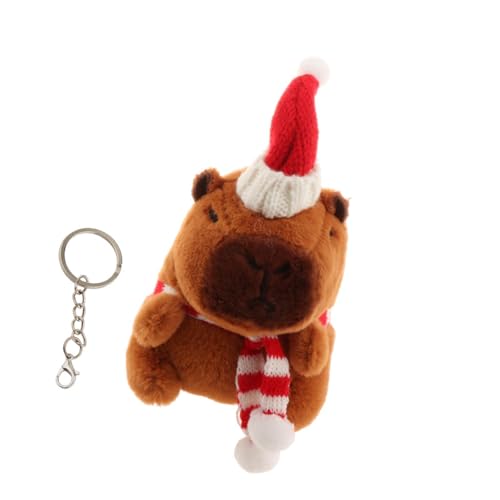 perfk Weihnachts-Capybara-Plüsch-Schlüsselanhänger, Spielzeug, Weihnachts-Capybara-Anhänger, realistische niedliche Verzierung, weiche Kuscheltiere für, Runder Weißer Schal von perfk