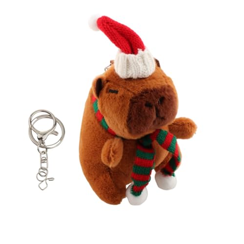 perfk Weihnachts-Capybara-Plüsch-Schlüsselanhänger, Spielzeug, Weihnachts-Capybara-Anhänger, realistische niedliche Verzierung, weiche Kuscheltiere für, Schlüsselanhänger Grüner Schal von perfk