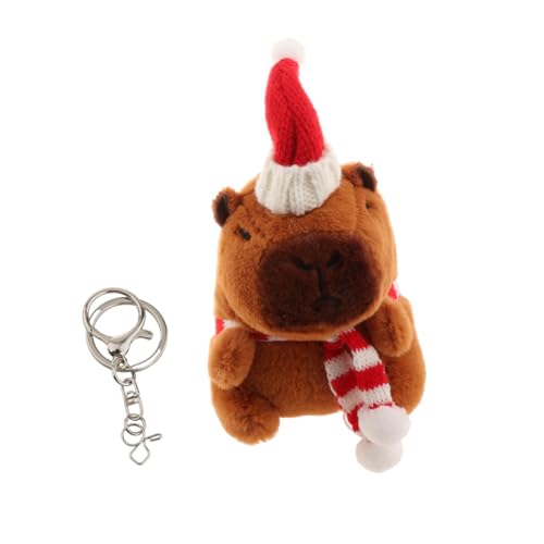 perfk Weihnachts-Capybara-Plüsch-Schlüsselanhänger, Spielzeug, Weihnachts-Capybara-Anhänger, realistische niedliche Verzierung, weiche Kuscheltiere für, Schlüsselanhänger Weißer Schal von perfk