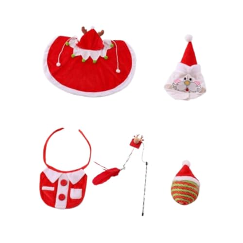 perfk Weihnachtskostüm für Katzen, Spielzeug-Set, Outfit mit Geschenktüte, Dekor, leichtes Zubehör, Katzenspielzeug-Geschenkset, Weihnachtsumhang, Lätzchen von perfk