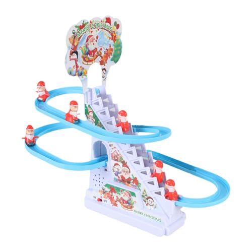 perfk Weihnachtsmann-Rutschen-Spielzeugset, Treppenkletter-Rutschbahn-Spielzeug mit LED-Lichtern und Musik, lustiges Rennbahnspiel für Kleinkinder, 6 Weihnachtsmann von perfk