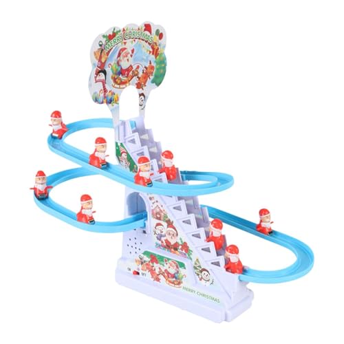 perfk Weihnachtsmann-Rutschen-Spielzeugset, Treppenkletter-Rutschbahn-Spielzeug mit LED-Lichtern und Musik, lustiges Rennbahnspiel für Kleinkinder, 9 Weihnachtsmann von perfk