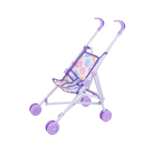 perfk Zusammenklappbarer Miniatur-Schiebewagen, Spielzeug, Geschenk, Puppentrage, Rollenspiele, pädagogischer Babypuppenwagen, 10 Zoll, für kleine Mädchen, Violett von perfk