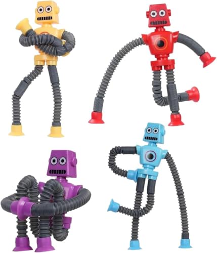 4 Stück Teleskop-Saugnapf Roboter Spielzeug, Sensorisches Roboter Spielzeug, Saugnapf Spielzeug,Telescopic Suction Cup Roboter Toy, Lustiges Pädagogisches Stressabbau-Spielzeug für Kinder von phxdance