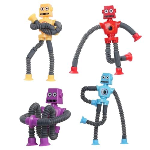 4 Stück Teleskop-Saugnapf Roboter Spielzeug, Sensorisches Roboter Spielzeug, Saugnapf Spielzeug,Telescopic Suction Cup Roboter Toy, Lustiges Pädagogisches Stressabbau-Spielzeug für Kinder von phxdance