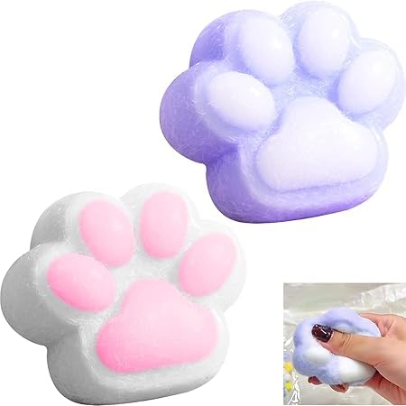 Cat Paw Squeeze Toy, Taba Squishy, Fufu Squishy, Squishy Pfote, Katzenpfoten Squishy, Soft Cat Paws Squishy Toy, Taba Squishy Paw, Geeignet für Kinder und Erwachsene (Weiß + Lila) von phxdance