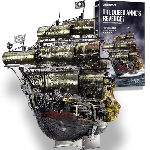 Piececool 3D Puzzle Metall Piratenschiff Queen Anne's Revenge, 3D Metall Puzzle Segelboot Schiffsset, Modell Schiffs für 340 Edelstahl, Geburtstagsgeschenk, Modellbausatz Erwachsene, 439 Teile von piececool