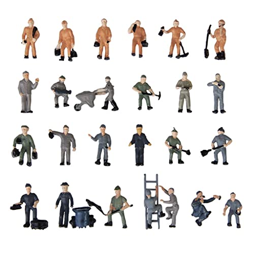 pistro Set mit 25 Figuren aus Kunststoff Eisenbahnarbeiter - Maßstab 1/87 HO bemalte Zugpersonen, Landschafts- & Layoutzubehör, männliche Charaktere mit verschiedenen Posen für Modelleisenbahn, von pistro