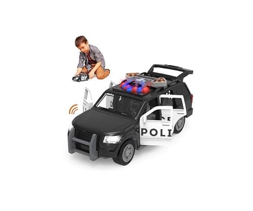 Driven by Battat Micro Polizeiauto 23 cm mit Pfeilverkehrszeichen, Lichtern und Tönen – Polizei Spielzeugauto mit Geräuschen, Funktionen – Spielzeug Auto ab 3 Jahren von Driven by Battat