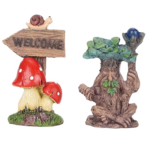 Feen- Und Gartenzwergbaum, Miniatur-Zauberbaum-Statuen-Set, Kunstharz-Baum-Wegweiser-Figuren-Set, Wasserfest, Sonnenfest, Gartenstatuen-Zubehör von plplaaoo