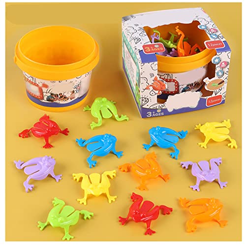 Frosch Springspielzeug-Set, 12 Stück Buntes Frosch Springspielzeug, Fingerdrückende Plastik Springende Frösche mit Eimer, Lustiges Hüpfendes Frosch Spielzeug Geeignet für(Geschenkbox) von plplaaoo