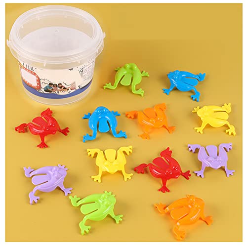 Frosch-Sprungspielzeug-Set, 12-teiliges buntes Frosch-Sprungspielzeug, fingerdrückende springende Frösche aus Kunststoff mit Eimer, lustiges hüpfendes Froschspielzeug, geeignet (Fassförmig) von plplaaoo