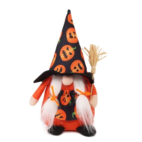 Niedliche gesichtslose Halloween-Plüschpuppe, farbenfrohe, weiche und Bequeme Seidenplüschpuppe, leicht zu reinigen, sauber zu halten und Nicht leicht zu verformen. Halloween (Besen 20 * 10cm) von plplaaoo