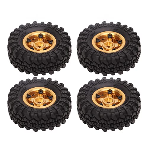 RC Crawlerräder Starke Gummireifen mit Messingradnabe für FCX24 1 18 1 24 Scale Crawlers Black Gold 4er-Set Verbesserte Leistung und Aussehen (Gold) von plplaaoo