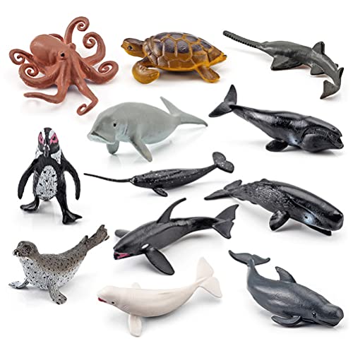 plplaaoo 12 Stück Meerestierfiguren, Spielzeug für Meerestiere, Mini-Meerestierspielzeug aus PVC-Kunststoff, einschließlich Haie, Pinguine, Walrosse, Seelöwen, Schildkröten, Wale usw., von plplaaoo