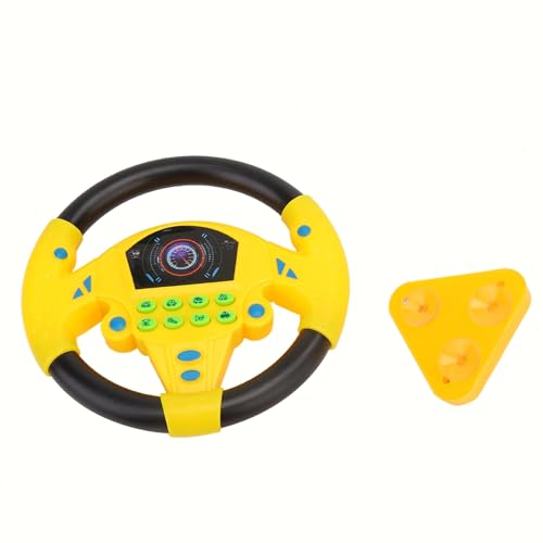 plplaaoo Lenkradspielzeug, Kinderlenkrad für den Rücksitz des Autos, Kinderfahrspielzeug, Autositz-Lenkradspielzeug, Autosimulator, elektrisches Baby-Lernspielzeug für frühes Lernen (Yellow) von plplaaoo