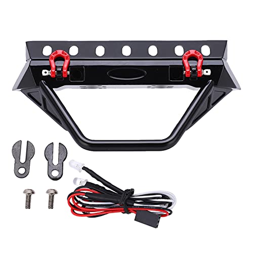 plplaaoo RC-Frontstoßstange, RC-Crawler-Auto-Frontstoßstange, Schwarze RC-Stinger-Frontstoßstange aus hochfestem Eisen mit LED-Licht für Axial Scx10 / II/III Generation 1/10 RC-Auto (Trapez) von plplaaoo