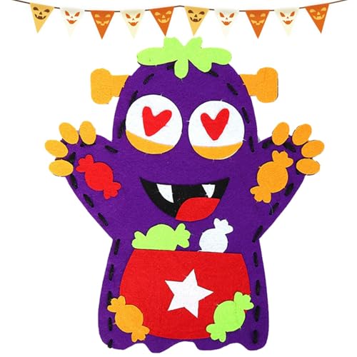 plsyyuw Halloween-Handpuppen-Bastelset, Handpuppen-Herstellungsset, Handgeschichtenpuppe, kreatives Lernspielzeug, Vlies-Nähset für Kinder zum Geschichtenerzählen, Halloween-Handpuppenspielzeug von plsyyuw