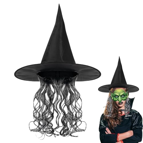 plsyyuw Halloween-Hexen-Gesichtsbedeckung,Halloween-Hexenhut-Set | Cosplay Hexe Perückenhut,Rollenspiel-Hexe-Gesichtsbedeckung für Frauen, Kostüm-Requisiten für Maskerade von plsyyuw