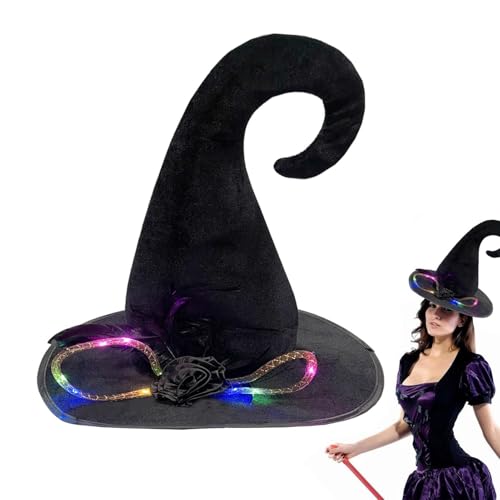 plsyyuw Halloween Hexenhut Zauberer Hüte Hexenkostüm Zubehör Halloween Kostüm Schwarz Hexenhut für Frauen mit Feder Dekor von plsyyuw