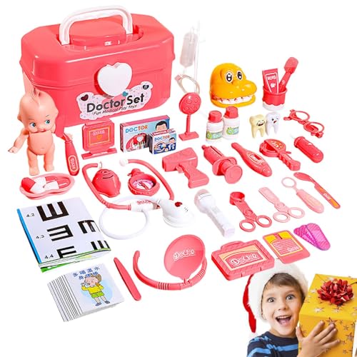 plsyyuw Kinderarzt-Spielset, Arztspielzeugset für Kinder | 52-teiliges Vorschul-Rollenspielspielzeug - Pretend Play Dress Up Doctor Set, Rollenspielspielzeug mit Spielzeugstethoskop und Puppe, von plsyyuw