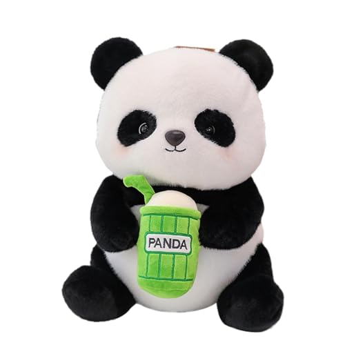 plsyyuw Panda-Puppe, Panda-Stofftier - Panda umarmt Milchtee-Plüschtier, weiche Stoffpuppe, Plüschfigur | 9,5 Zoll Stofftier Weiches Kissen Plüschtier für Kinder Erwachsene Mädchen von plsyyuw