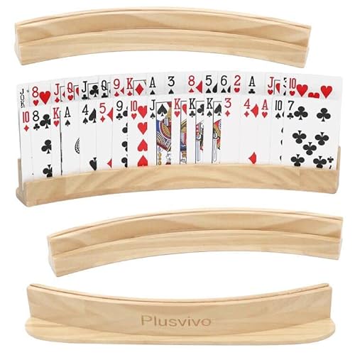 Plusvivo 4 Stück gebogene Spielkartenhalter für Senioren Erwachsene - Massivholz Kartenhalter für Spielkarten 13 x 1,9 x 2,4 Zoll für Brücke Canasta Strategie Fuß und Hand von plusvivo