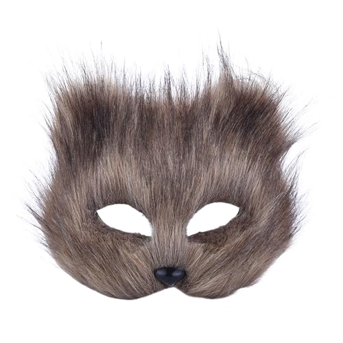 pofluany Fox Masque Luxus Maske Langhaarige Fuchsmaske für anspruchsvolle Mystery-Partys Karneval Männer Frauen Kostüm Zubehör für Halloween Grau von pofluany