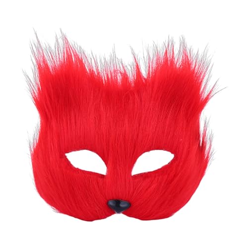 pofluany Fox Masque Luxus Maske Langhaarige Fuchsmaske für anspruchsvolle Mystery-Partys Karneval Männer Frauen Kostüm Zubehör für Halloween Rot von pofluany