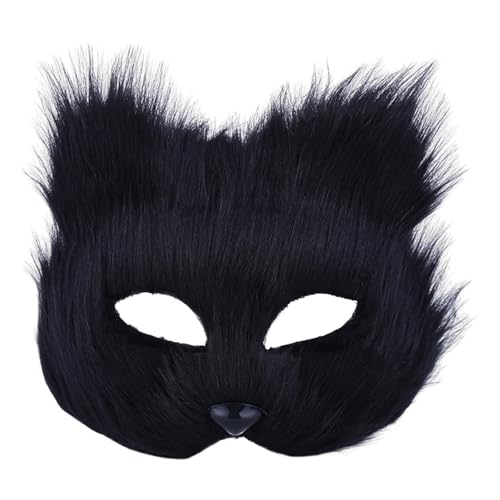 pofluany Fox Masque Luxus Maske Langhaarige Fuchsmaske für anspruchsvolle Mystery-Partys Karneval Männer Frauen Kostüm Zubehör für Halloween Schwarz von pofluany