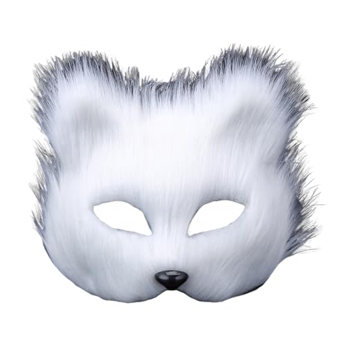 pofluany Fox Masque Luxus Maske Langhaarige Fuchsmaske für anspruchsvolle Mystery-Partys Karneval Männer Frauen Kostüm Zubehör für Halloween Weiß von pofluany