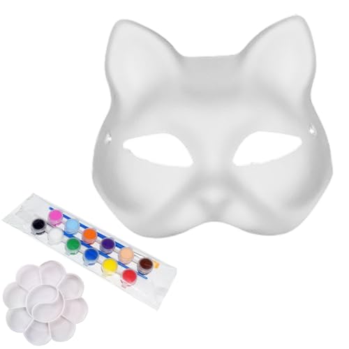 pofluany Katzenkissen für Erwachsene, halbes Gesicht, weißes Kissen, DIY-Malset, Maskerade, Fuchs, Kürbis, Kostüm-Requisiten für Cosplay, Halloween, Tanz, Katze von pofluany