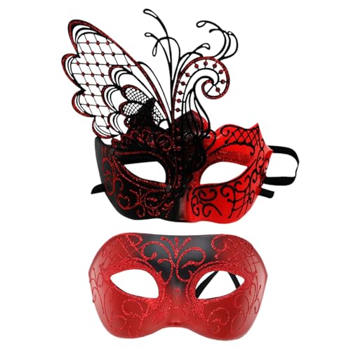 pofluany Mysterious Design Gesichtskissen, aufwendiges Make-up, 2 Stück, goldene venezianische Maskerade, Augenabdeckung, elegantes Halloween-Kostüm-Zubehör für Cosplay, Rot von pofluany