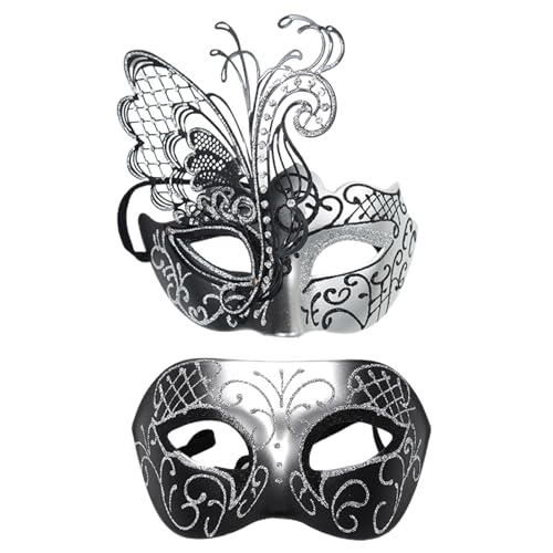 pofluany Mysterious Design Gesichtskissen, aufwendiges Make-up, 2 Stück, goldene venezianische Maskerade, Augenabdeckung, elegantes Halloween-Kostüm-Zubehör für Cosplay, Silber von pofluany