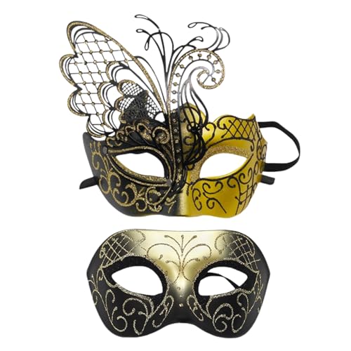 pofluany Mysterious Design Gesichtskissen, aufwendiges Make-up, 2 Stück, goldene venezianische Maskerade, Augenabdeckung, elegantes Halloween-Kostüm-Zubehör für Cosplay, goldfarben von pofluany