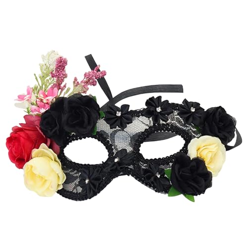pofluany Party Gesicht Kissen mit künstlichen Blumen Spitze Maskerade Augenabdeckung Rosen Mysteriöse Kopfbedeckung für Halloween Kostüm 5 von pofluany