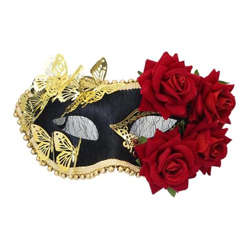 pofluany Party Gesicht Kissen mit künstlichen Blumen Spitze Maskerade Augenabdeckung Rosen Mysteriöse Kopfbedeckung für Halloween Kostüm 6 von pofluany