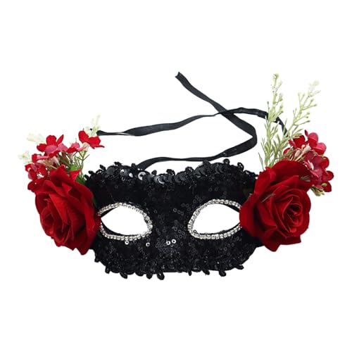 pofluany Party Gesicht Kissen mit künstlichen Blumen Spitze Maskerade Augenabdeckung Rosen Mysteriöse Kopfbedeckung für Halloween Kostüm 8 von pofluany