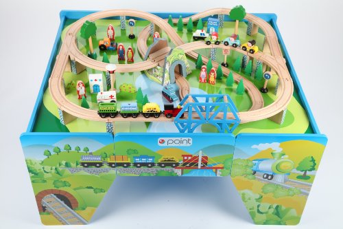 point-kids Eisenbahn Set, Holz, Tisch mit 100-teiligem Set, Version A von point-kids