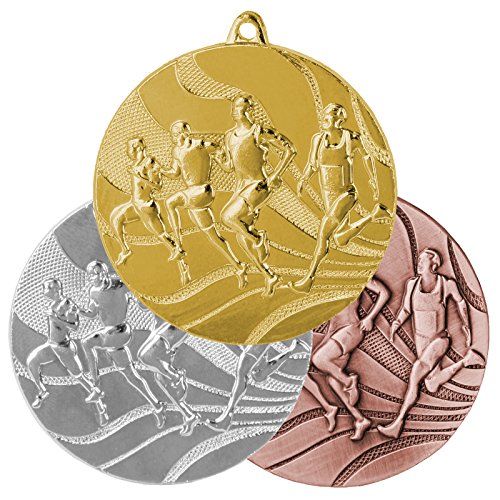 pokalspezialist 10 Stück Medaillenset Laufen/Leichtathletik je 1 x Gold, Silber, Bronze aus Stahl MMC2350 von pokalspezialist